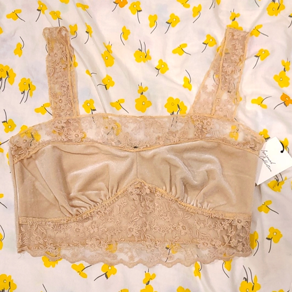 NWT SM Lace Champagne Crop Bralette Top